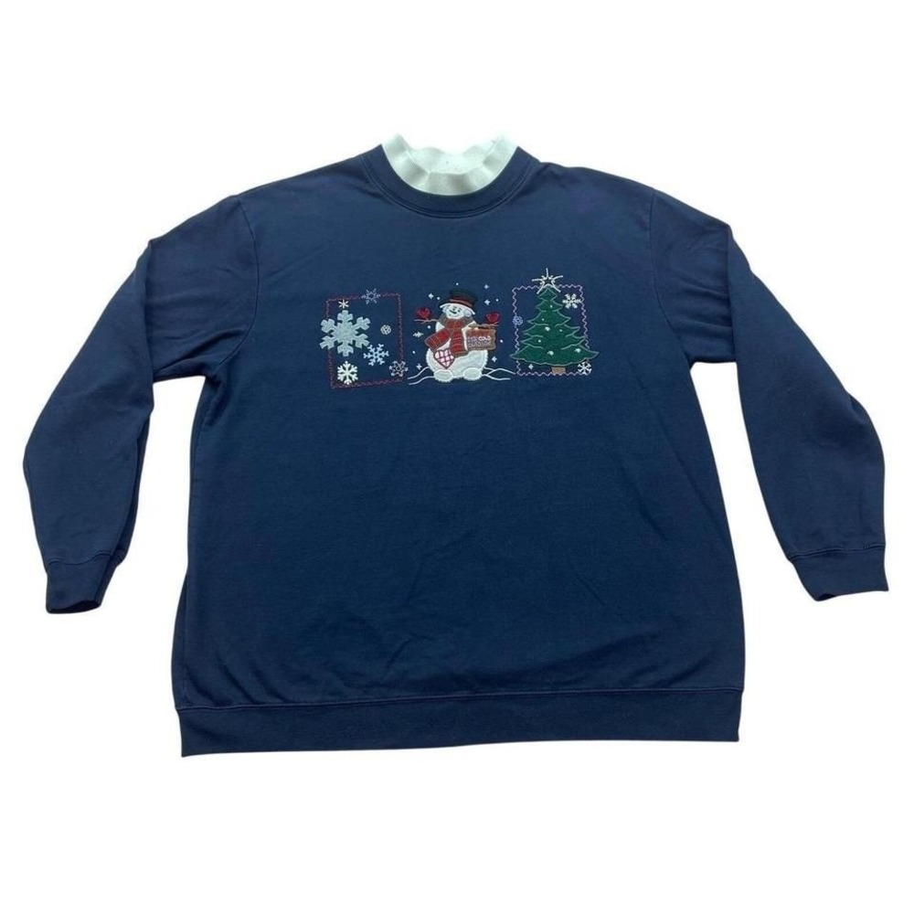 Vintage Bobbie Brooks Christmas Sweatshirt Double Collar Snowman Large